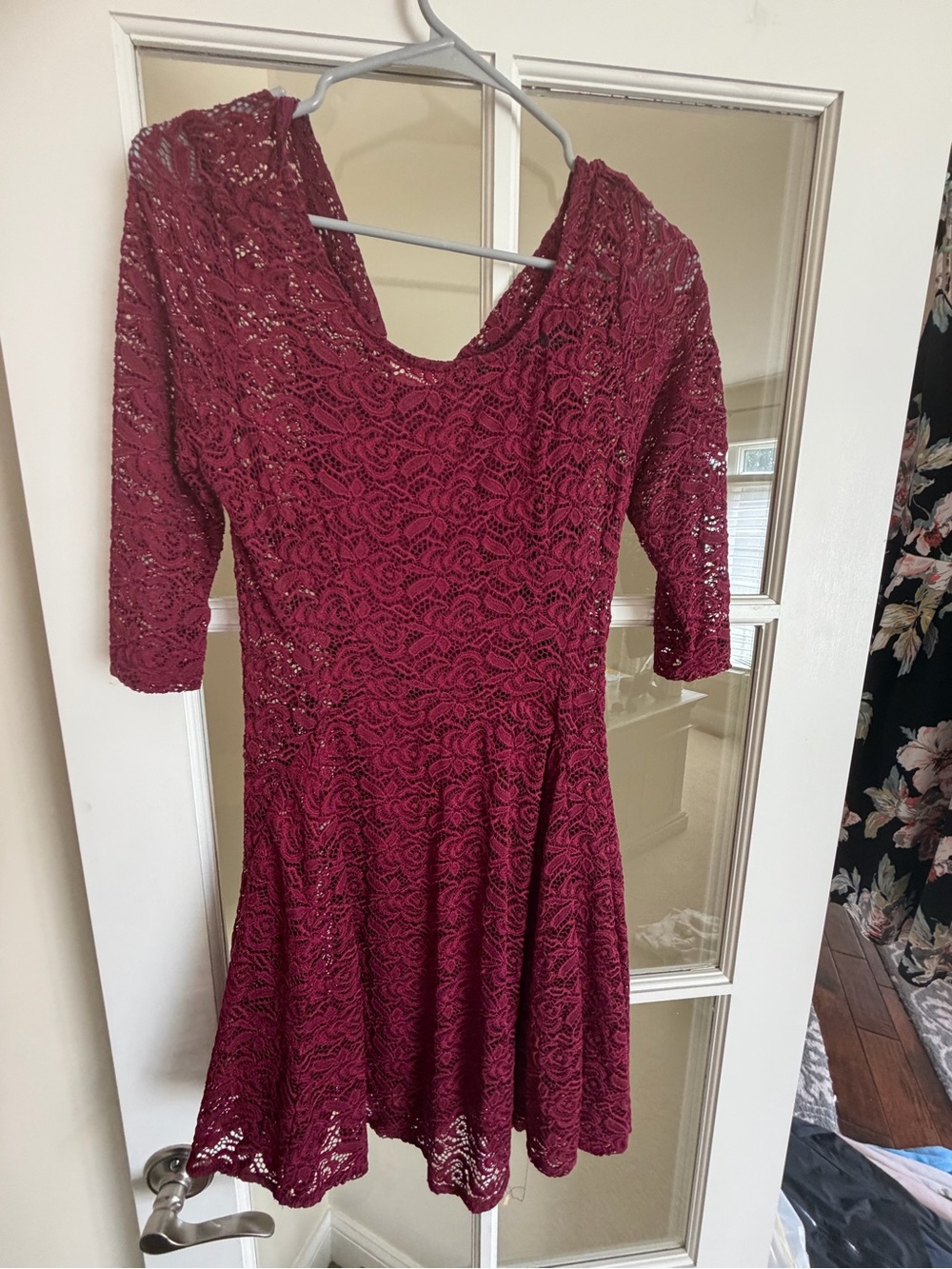 Charlotte Russe Burgundy Lace Fit-and-Flare Dress